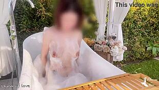 taking a bath in a rice field, bent over skinny slut exposed in public bathroom!