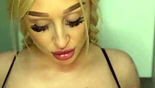 Horny College Girl Sucks Banana Seductively, Teasing with Curvy Blonde Body.