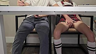 students entertaining during boring lecture with wet pussy 😏