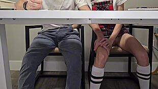 students entertaining during boring lecture with wet pussy 😏