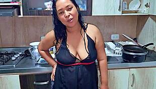 Squirting Stepmom Orgasms In Kitchen While Stepson Watches Big Ass Latina Whore