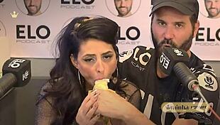 beautiful latina hotwife gives sloppy blowjob to presenter on podcast