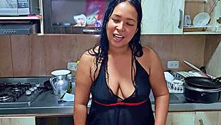 Squirting Stepmom Orgasms In Kitchen While Stepson Watches Big Ass Latina Whore