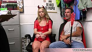 Petite teen in Halloween costume gets punished