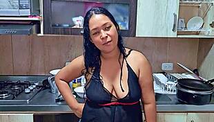 Squirting Stepmom Orgasms In Kitchen While Stepson Watches Big Ass Latina Whore