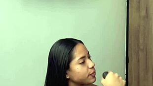 cute brunette giving sloppy blowjob to stepbro 😏