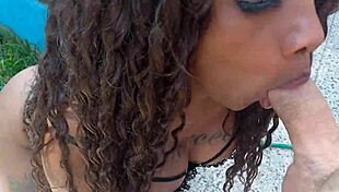 Ebony latina transsexual engages in anal sex