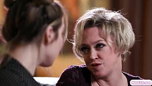 Hey, this lesbian milf celebrity seduces a blonde fan, then sits on her face with big tits and shaved pussy