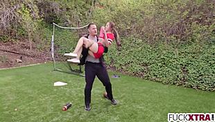 I watched the petite football player get deeply fucked by the blonde pornstar.