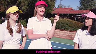 Three Teens Get Aroused By Tennis Instructor And Have Sex On Court