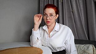 i fucked an impudent redhead teacher and cum on her glasses with natural tits