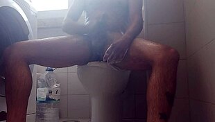 Feeling the rush as he shaves his big dick and spits out lots of milk.