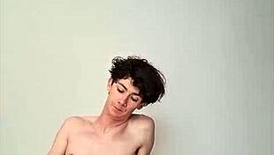 on a sunny day, this skinny guy got horny and stroked his huge cock in bed. just a casual solo session.