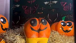 Horny Teen Whore Bent Over In Doggystyle Gets Double Creampie In Spooky Pumpkin Patch