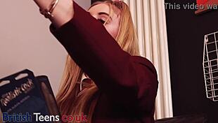 British teen squirts on fucking machine in uniform.