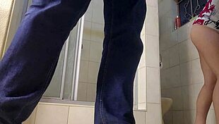 Eighteen-year-old sucks cock fiercely while flashing pussy upskirt without panties.