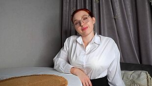 i fucked an impudent redhead teacher and cum on her glasses with natural tits