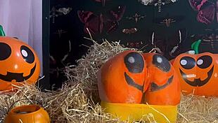 Horny Teen Whore Bent Over In Doggystyle Gets Double Creampie In Spooky Pumpkin Patch