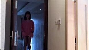 Asian ladyboy masturbates her dick, flashes it to woman, and cums.