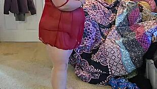 bbw in lingerie teases with slow striptease and big natural curves