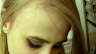 this hairless cunt strips nude for the cam, sucking and fucking sloppy blowjobs in pov hardcore