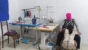 Intense seduction in the sewing workshop with ebony latina massage