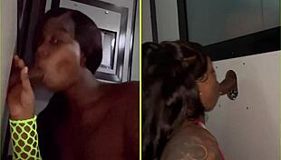 Strangers Getting Sloppy Deepthroat at Gloryhole With Wet Ebony Action