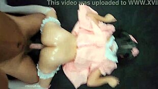 Oiled Asian Maid Screams During Extreme Fuck