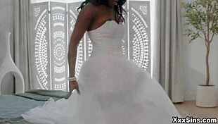 Young Bride Engages in Roleplay, Deepthroating Monster Cock and Masturbating Under Wedding Dress