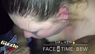 This white bbw gives a sloppy interracial blowjob in a casual setting.