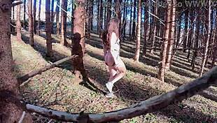 Oh, Walking Forest Path in Sexy Harness, Hoping to Be Seen!