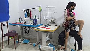 Intense seduction in the sewing workshop with ebony latina massage