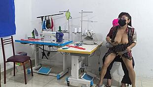 Intense seduction in the sewing workshop with ebony latina massage