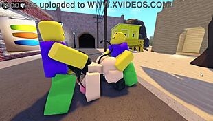 emma gets gangbanged by three guys on the roblox whorblox street, sucking and fucking roughly.