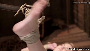 I'm a blonde slave getting my pierced pussy caned hard.