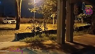 Big Ass Babe Jerks Huge Cock Outdoors!