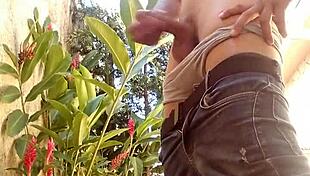 soloboy masturbates outdoor in the open
