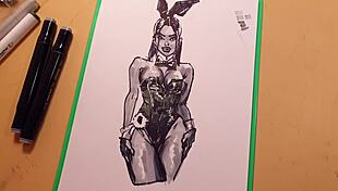 Sketching A Sexy Brunette In Latex With Athletic Curves
