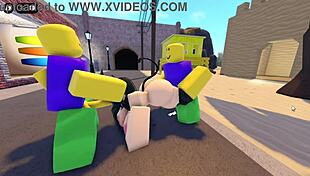 emma gets gangbanged by three guys on the roblox whorblox street, sucking and fucking roughly.
