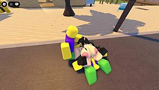emma gets gangbanged by three guys on the roblox whorblox street, sucking and fucking roughly.