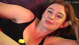 Sticky situation backstage with redhead amateurs