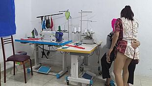 Intense seduction in the sewing workshop with ebony latina massage