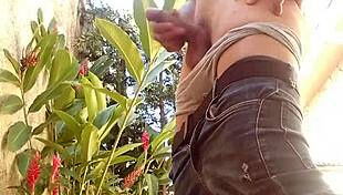 soloboy masturbates outdoor in the open