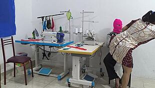 Intense seduction in the sewing workshop with ebony latina massage