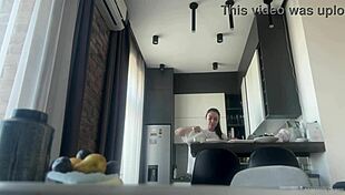 Sexy Fit Brunette Cleans House With No Panties