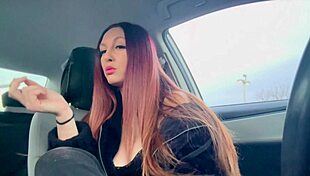 Italian Milf Artemisia Love Smoking Cigarette in Car While Flashing Nipples