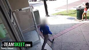 Hey, check out this juicy submissive babe getting punished in the shop with her pussy ripped open