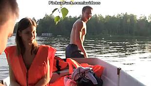 I picked up this tattooed girl on the boat for sex with three men, creampie outdoor