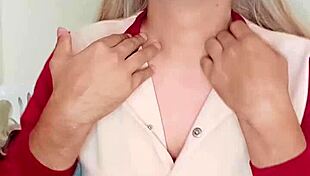 Beautiful redhead transsexual milking cock with crossdressing