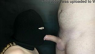 Step Sister's Hot Mouth Sucks Monster Cock Hidden By Balaclava